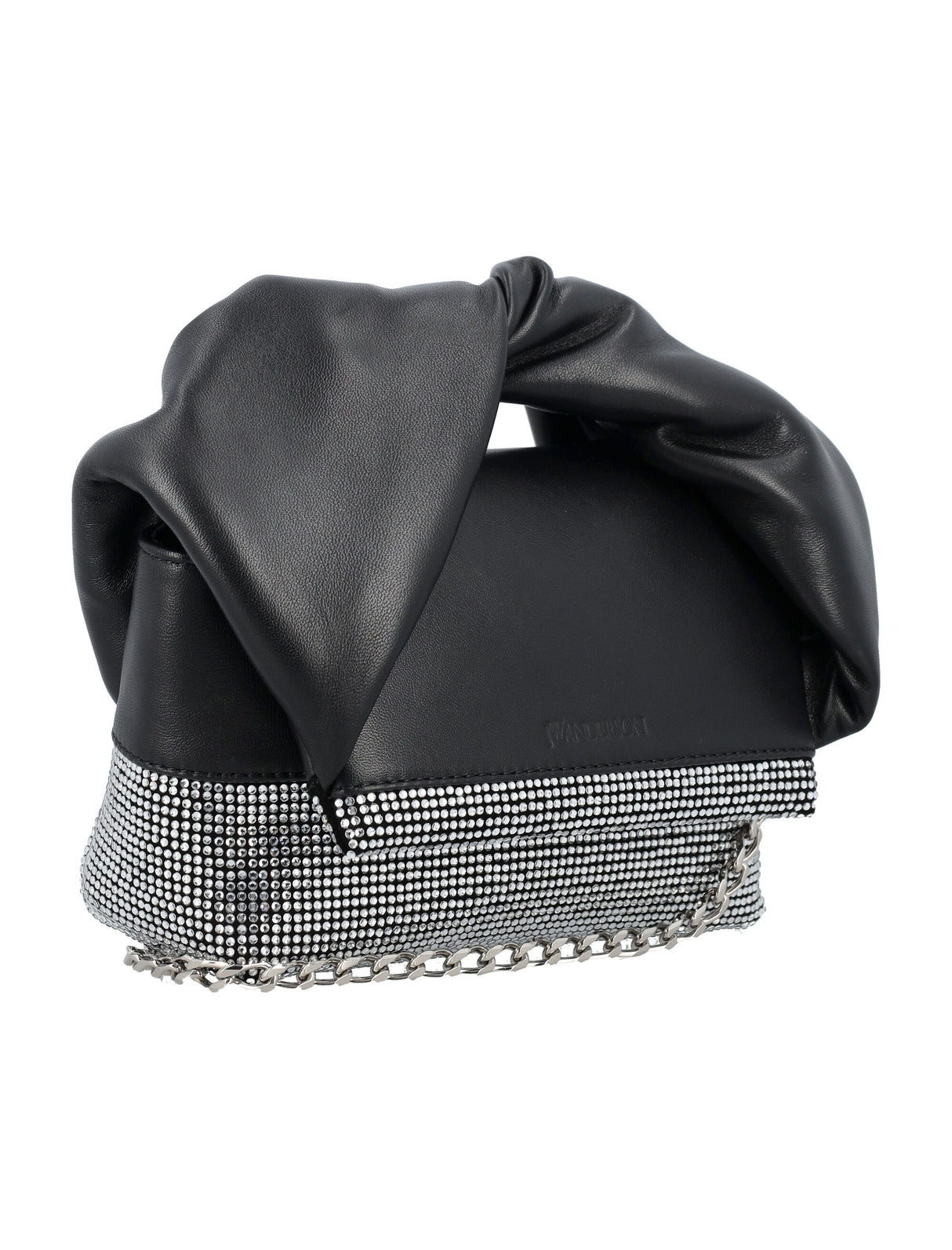 JW ANDERSON Mini Twister Crystal-Embellished Leather Handbag with Silver Chain - Black