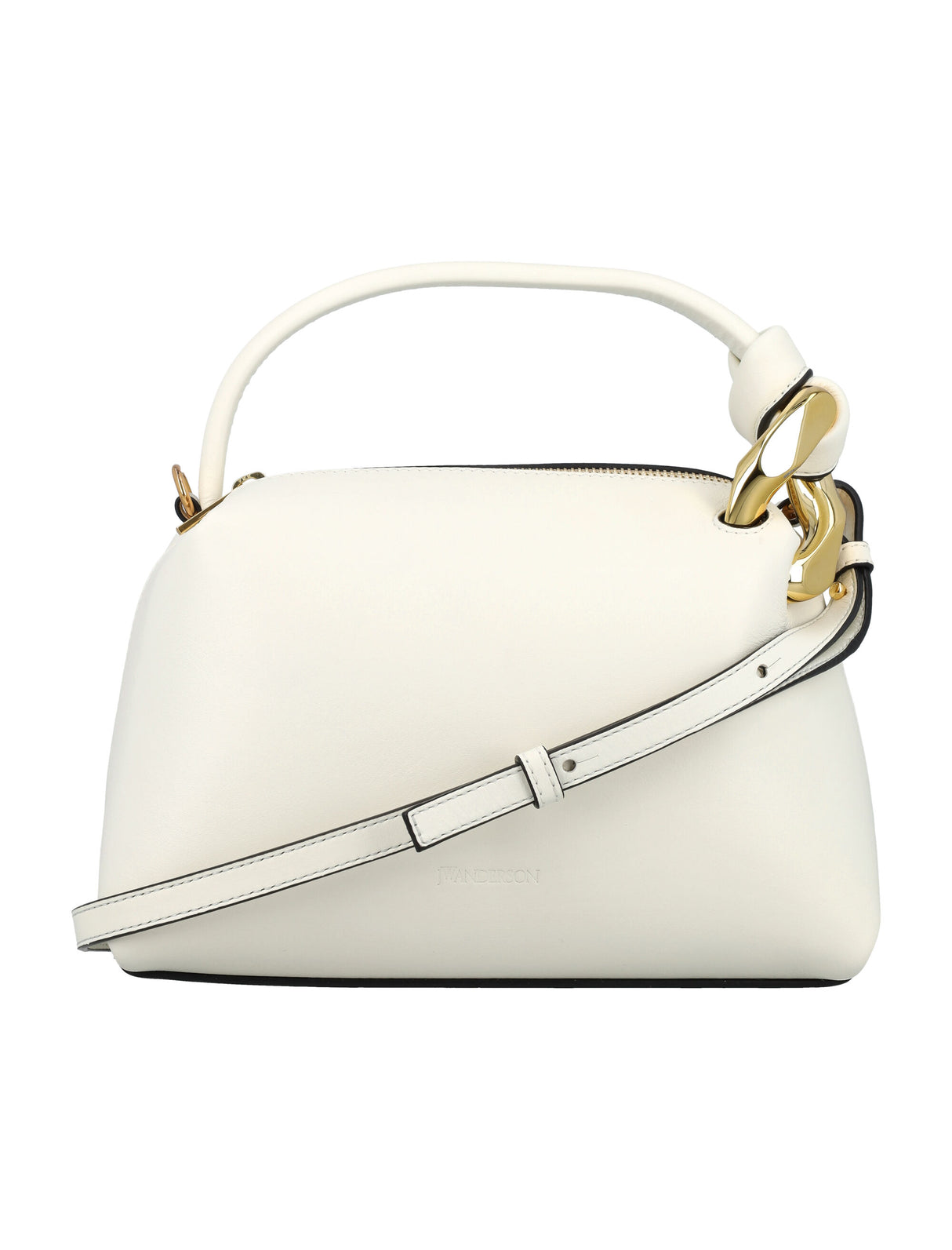 JW ANDERSON Small Corner Crossbody Leather Handbag with Gold Chain Link - Mini, Off-White, 23x16x9cm