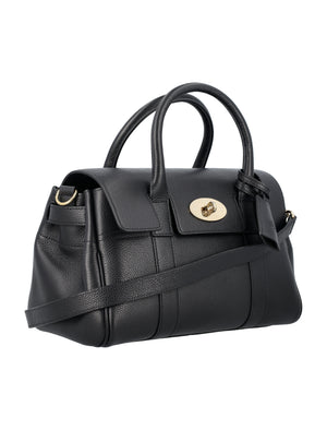 MULBERRY Elegant Black Leather Mini Bayswater Satchel with Gold-Tone Hardware and Detachable Strap