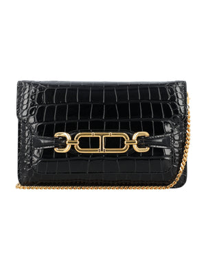 TOM FORD Whitney Mini Black Crocodile Embossed Leather Shoulder Bag with Chain Strap