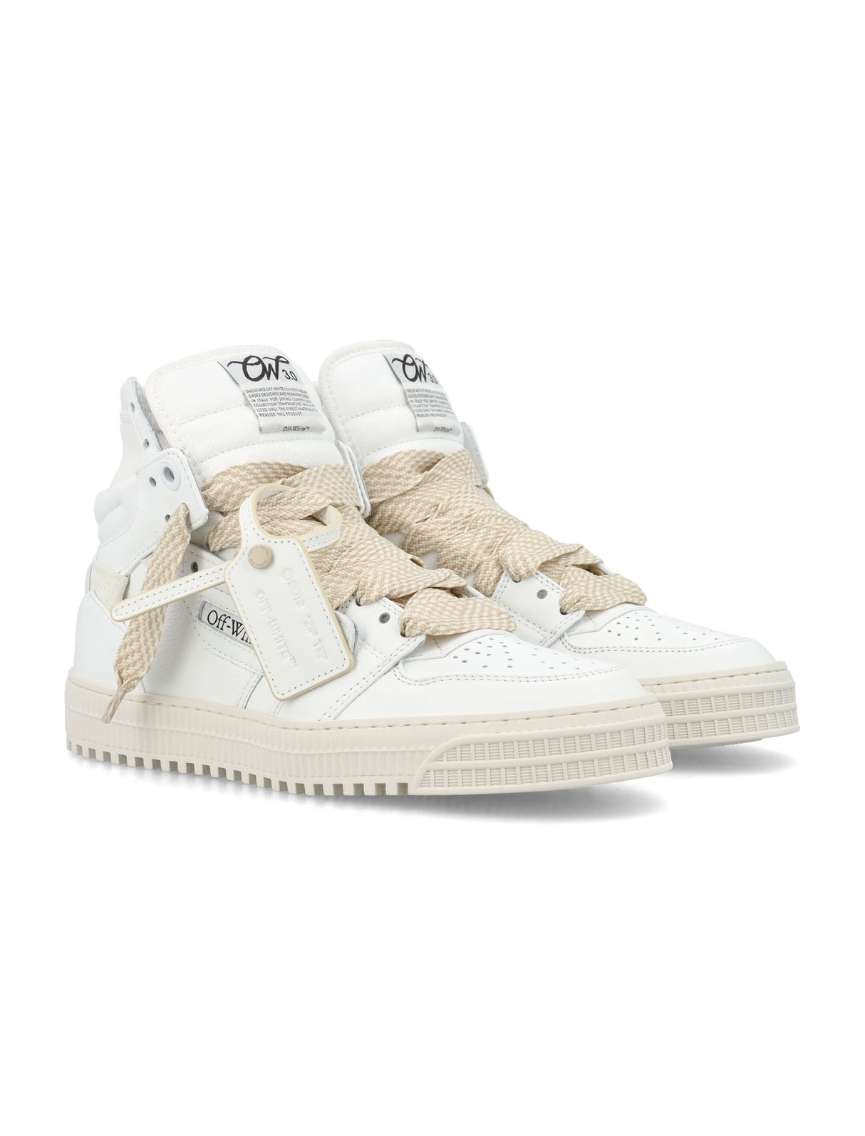 Men's High-Top White and Beige Sneakers with OFF-WHITE Logo