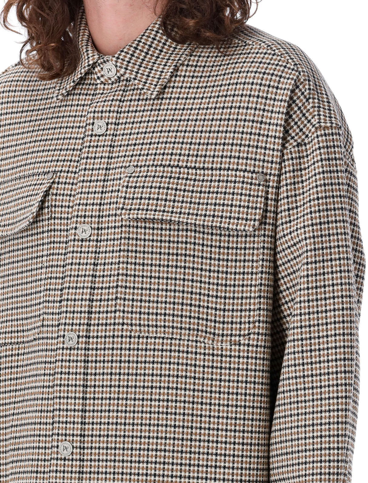 PALM ANGELS Beige Check Back Logo Overshirt for Men - SS24 Collection
