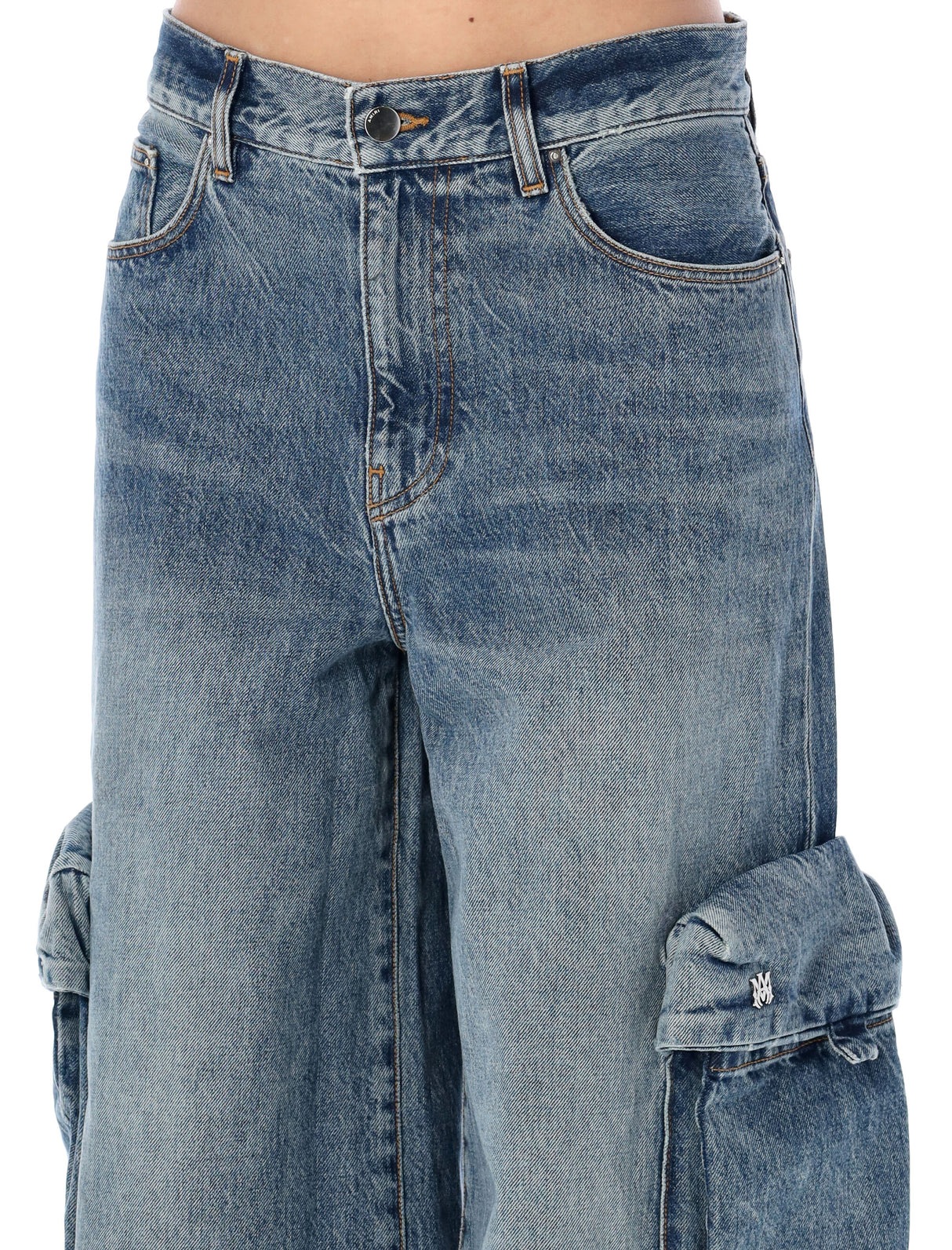 轻松宽松 BAGGY CARGO 牛仔裤 - 高腰设计，宽松直筒，江河靛蓝色