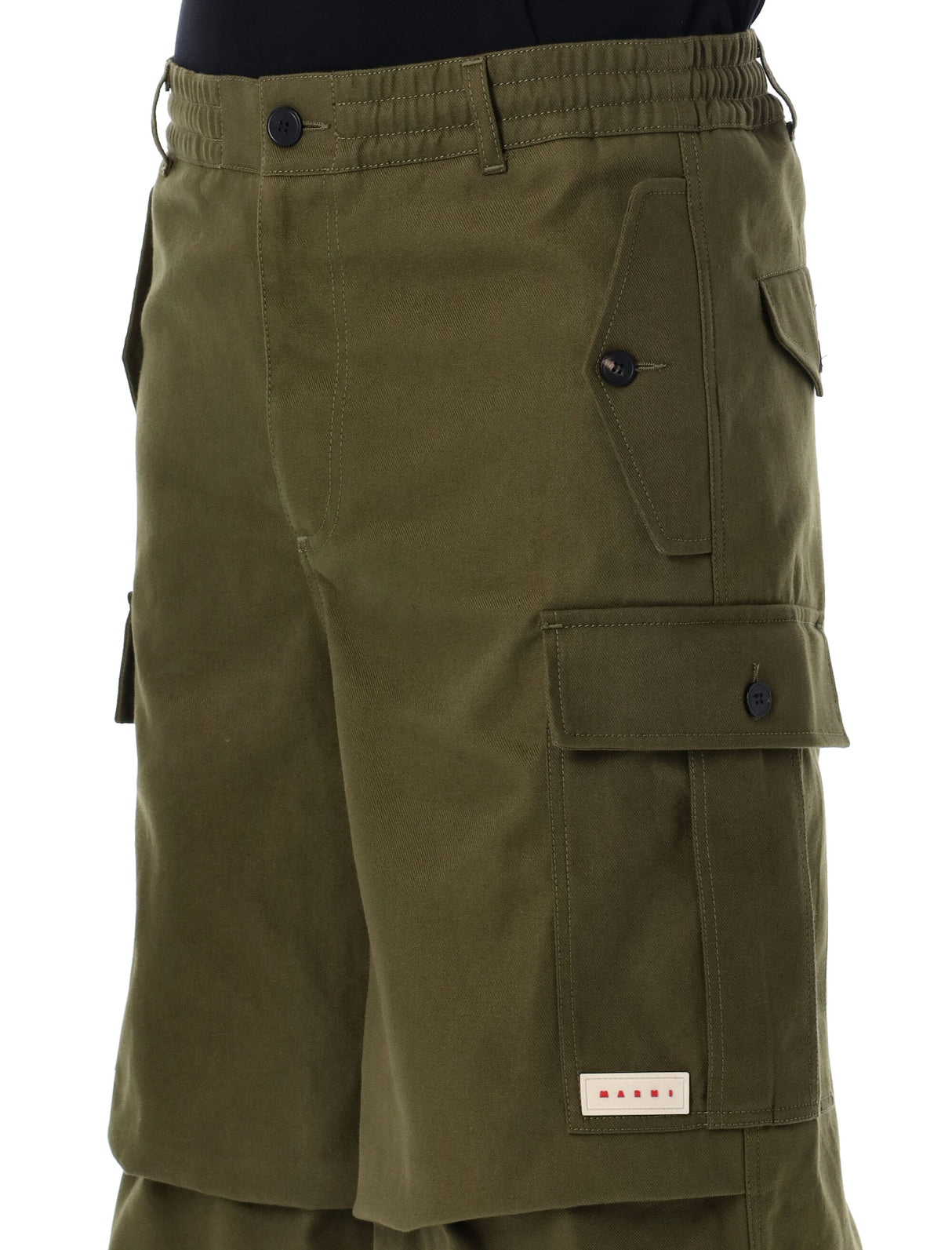 MARNI Men's Gabardine Cargo Pants - Loose Fit, Army Green, SS24