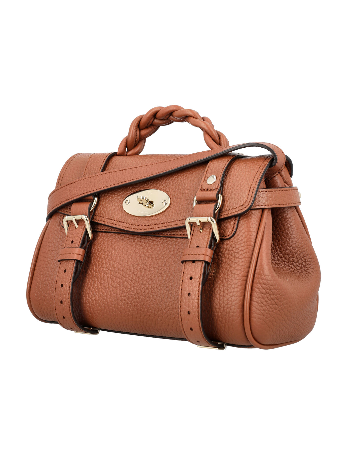 MULBERRY Mini Alexa Chestnut Leather Shoulder Bag with Braided Handle and Postman's Lock Closure