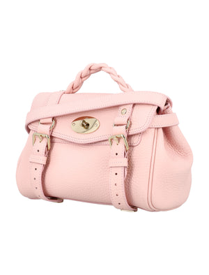 MULBERRY Mini Alexa Powder Pink Leather Shoulder Bag with Braided Handle and Postman's Lock Closure - 22x17x10 cm