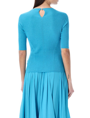 LANVIN Turquoise Short Sleeves Wool, Cashmere, and Silk Blend Sweater for Women