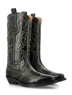 GANNI Western-Inspired Black Leather Boots for Women