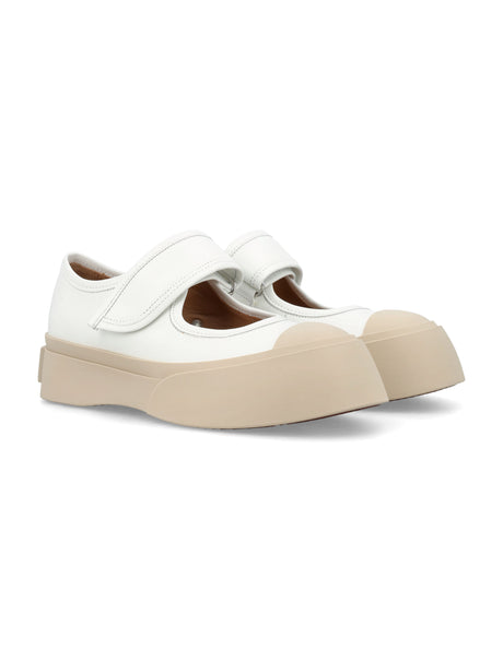 MARNI White Mary Jane Sneakers with Contrast Toe Cap and Chunky Platform Sole