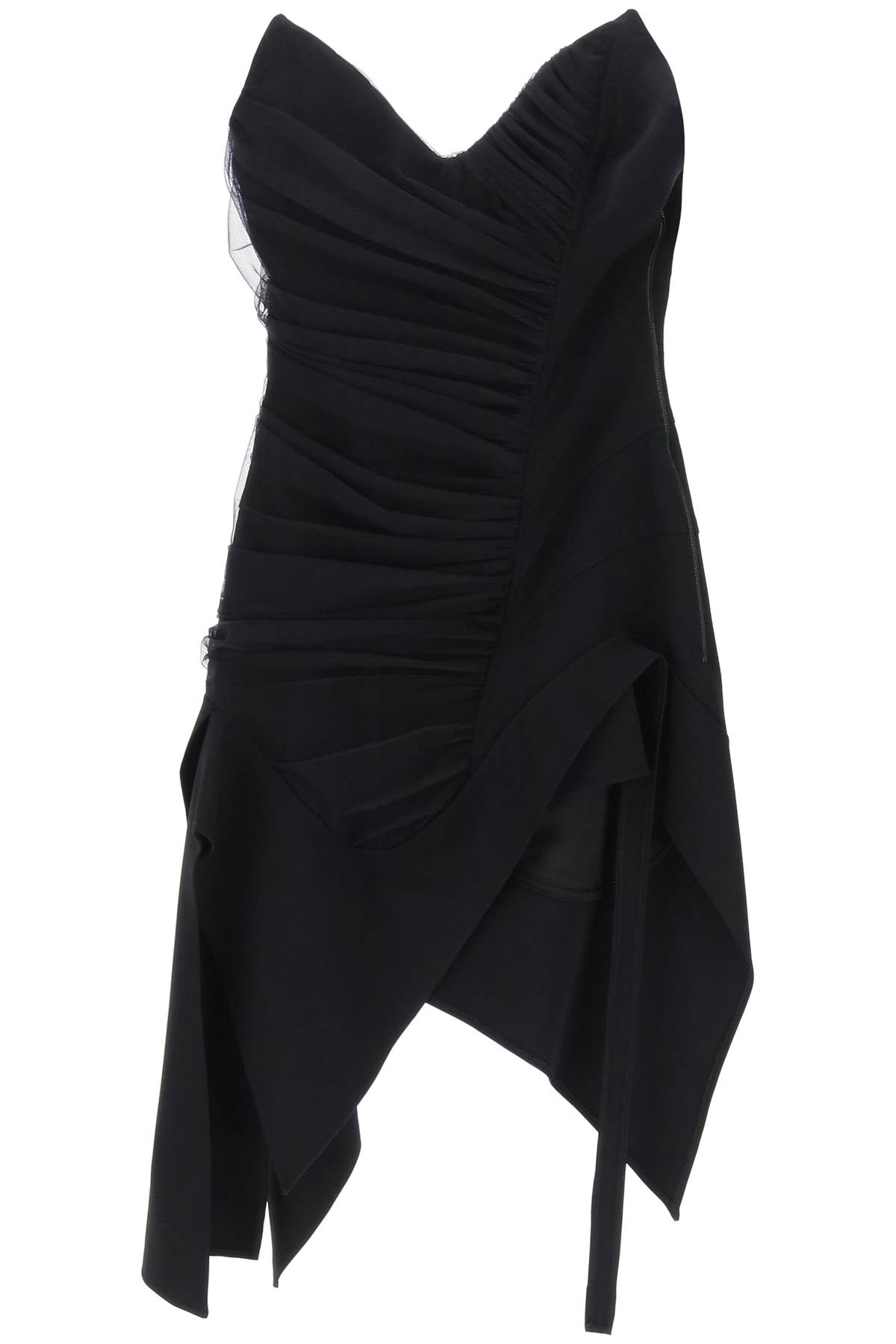 MUGLER Asymmetrical Mini Bustier Dress in Black for Women - SS24 Collection