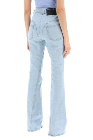 MUGLER Fitted Flared Jeans with Iconic Contrast Stitching