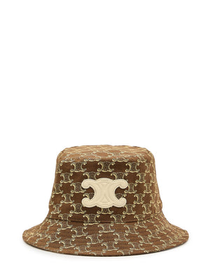 CELINE Triomphe Bucket Hat in Brown Cotton and Linen Canvas for Women