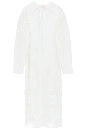 白色长款短袍连衣裙，女士布罗迪阿格裳花卉图案- SS23系列