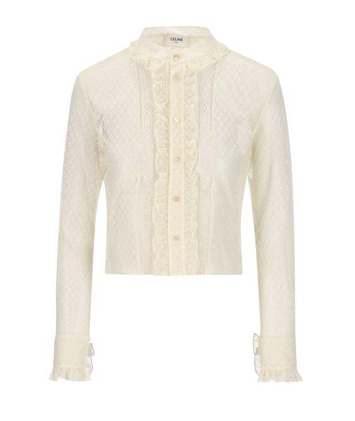 CELINE Elegant and Chic Cropped Shirt in Cream with Diamond Lace for Women (SS24)