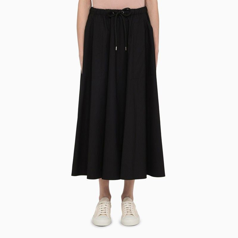 MONCLER Black Cotton Maxi Skirt with Elastic Waistband and Pockets