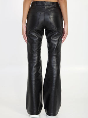 CELINE Flared Black Leather Pants for Women - 100% Lambskin, SS24