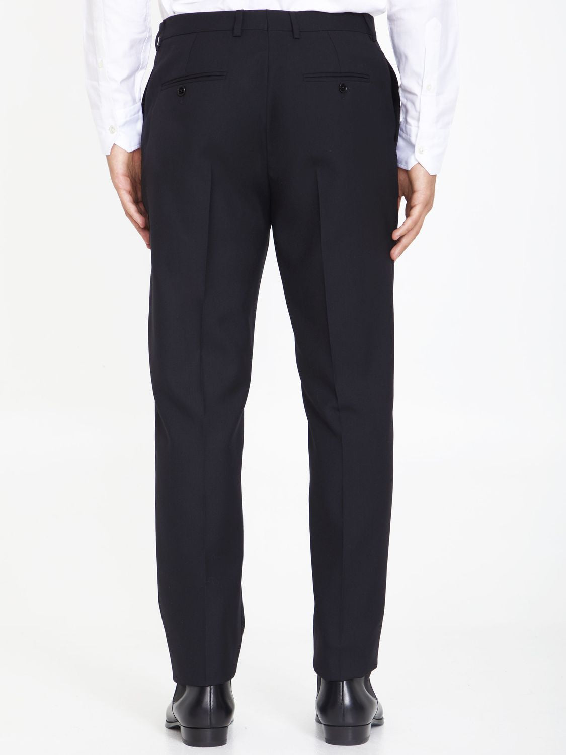 CELINE Men's Black Wool Gabardine Trousers for FW23