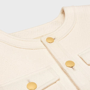 CELINE Cream-Colored Textured Cotton Short Jacket for Women