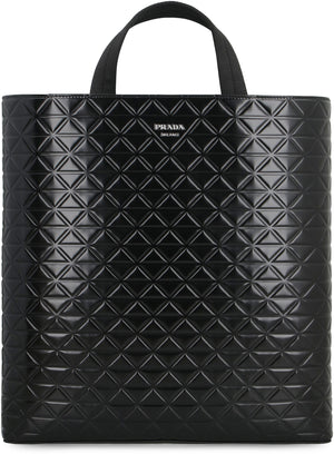 PRADA Men's Smooth Leather Tote Handbag in Black for FW24