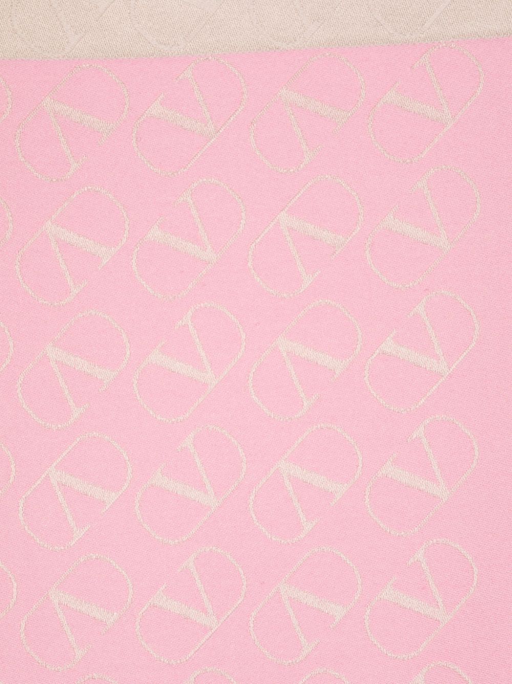 VALENTINO GARAVANI Light Pink and Beige Vlogo Monogram Jacquard Scarf with Frayed Edge