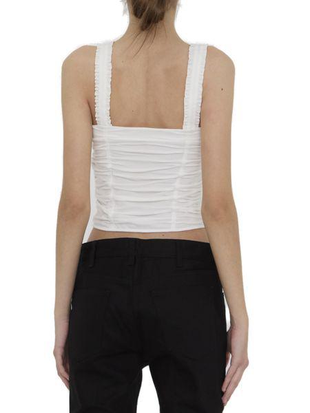 CELINE Off-White Gathered Crop Top in Cotton and Silk
