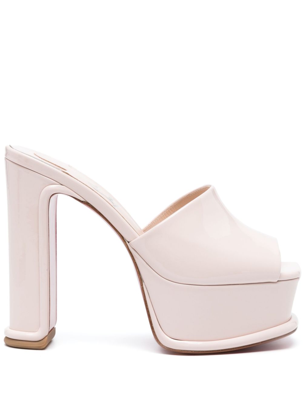 CHRISTIAN LOUBOUTIN Powder Pink Open Toe Sandals with High Block Heel and Platform Sole