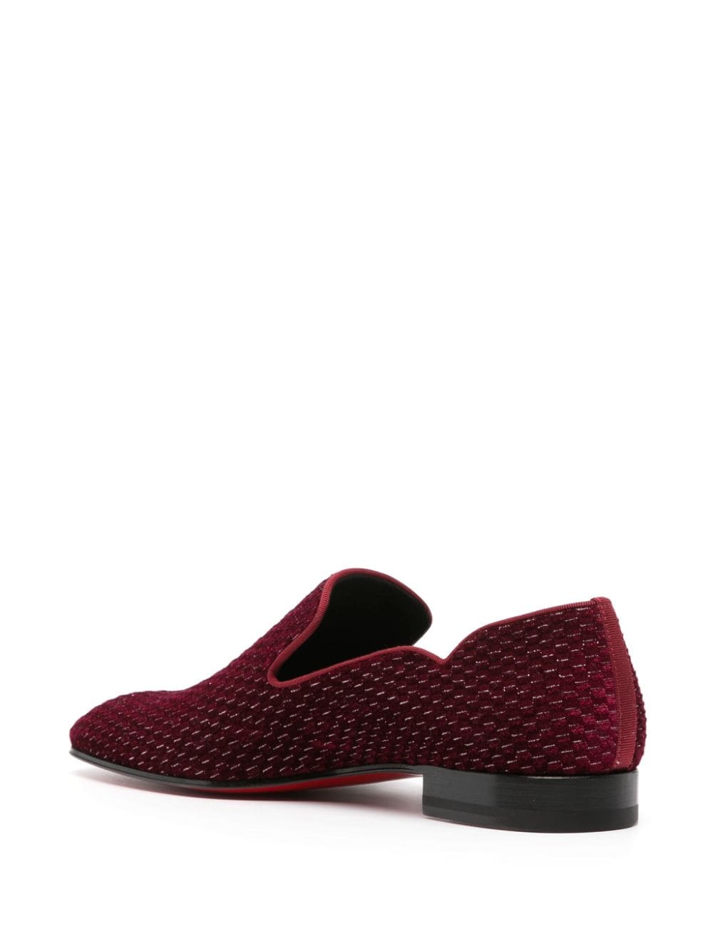 CHRISTIAN LOUBOUTIN Dark Red Velvet Loafers with Signature Red Sole for Men