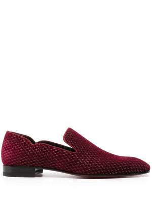 CHRISTIAN LOUBOUTIN Dark Red Velvet Loafers with Signature Red Sole for Men