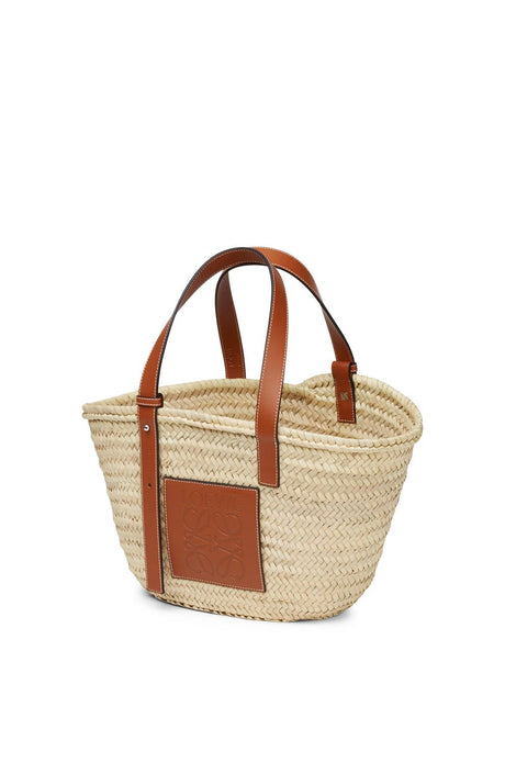 LOEWE Natural Tan Palm Leaf and Calfskin Basket Handbag for Women