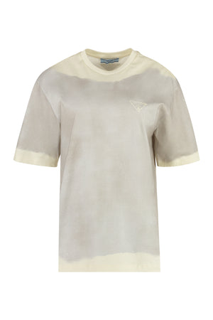 PRADA Grey Cotton Crew-Neck T-Shirt for Women with Faded Dye Effect and Back Slit Hem