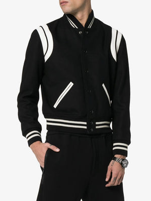 SAINT LAURENT Black and White Wool Teddy Bomber Jacket for Men