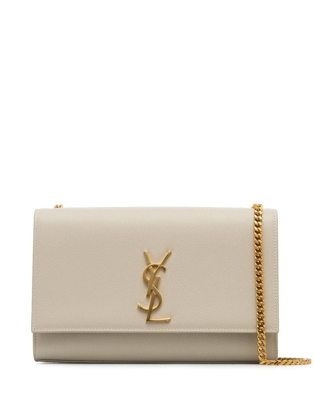 SAINT LAURENT Cream Medium Kate Embossed Leather Cross-Body Bag with Gold-Tone Chain and YSL Clasp
