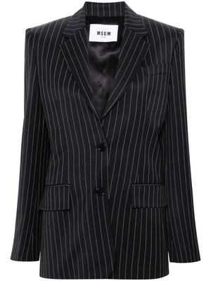 MSGM Midnight Blue and White Pinstripe Blazer for Women | Luxurious Virgin Wool | Elegant and Timeless Style