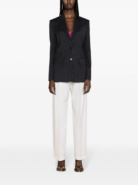 MSGM Midnight Blue and White Pinstripe Blazer for Women | Luxurious Virgin Wool | Elegant and Timeless Style