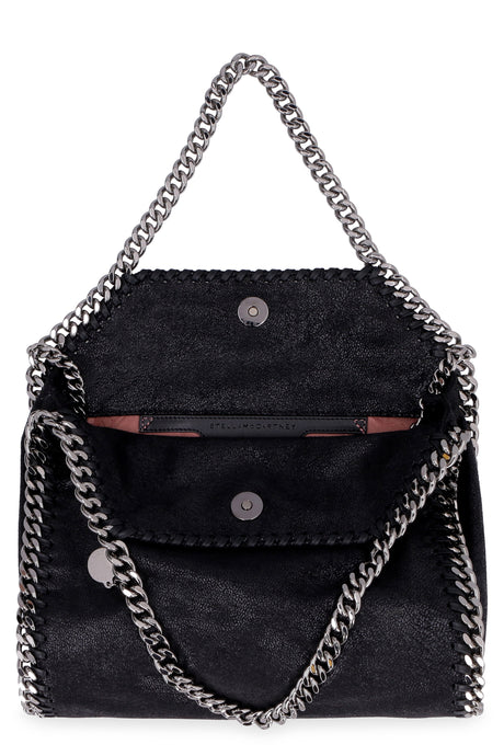 STELLA MCCARTNEY Mini Falabella Tote Handbag in Black with Silver-Tone Chain Detail and Vegan Fabric
