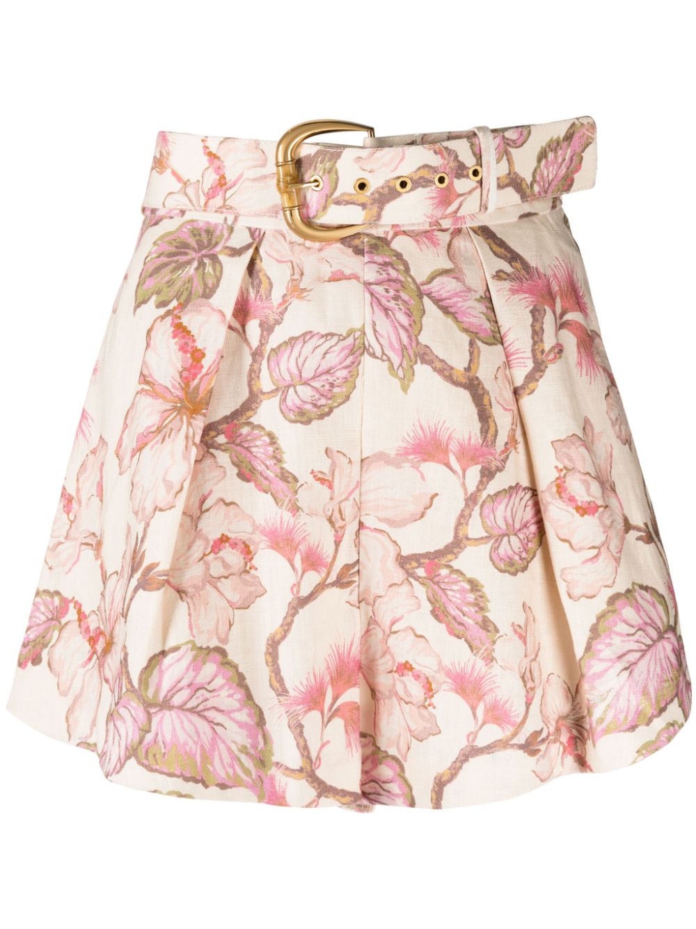 ZIMMERMANN Coral Pink Floral Print Linen Shorts for Women