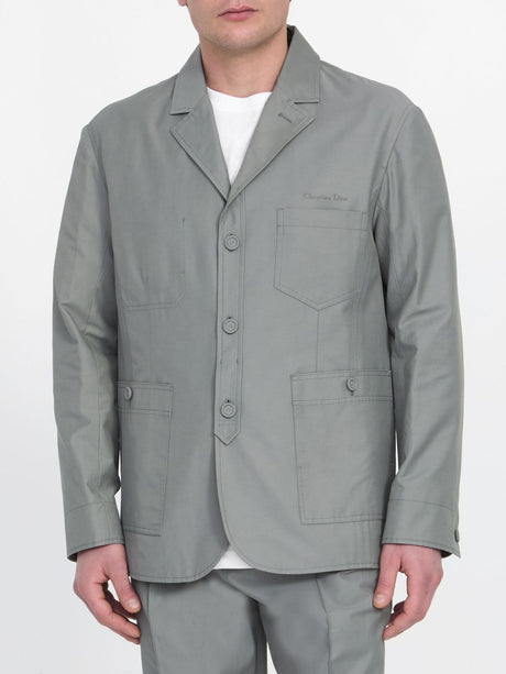 DIOR HOMME Gray Cotton Blend Workwear Jacket with Embroidered Christian Dior Couture