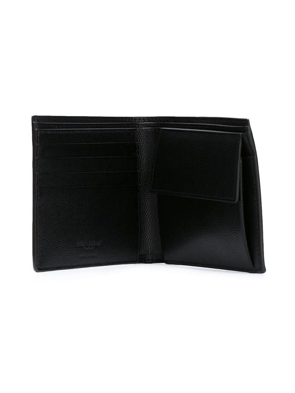 SAINT LAURENT Black Leather Bi-fold Wallet with Logo for Men