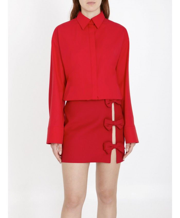 红色乔美哈尔宽松裙裤，侧开叉设计，配有蝴蝶结装饰