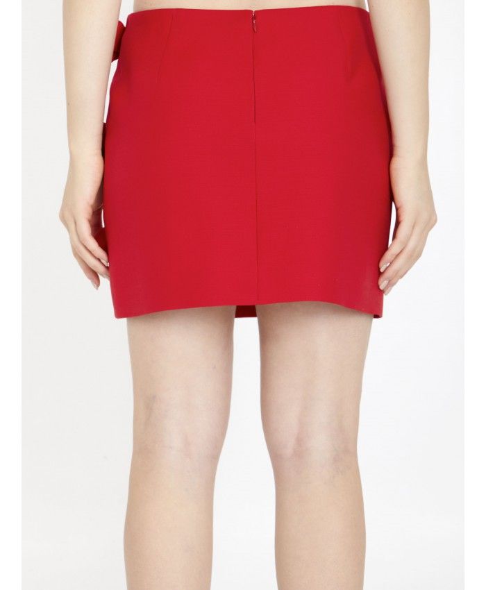 VALENTINO GARAVANI Red Crepe Couture Miniskirt with Side Slit Detail and Bows