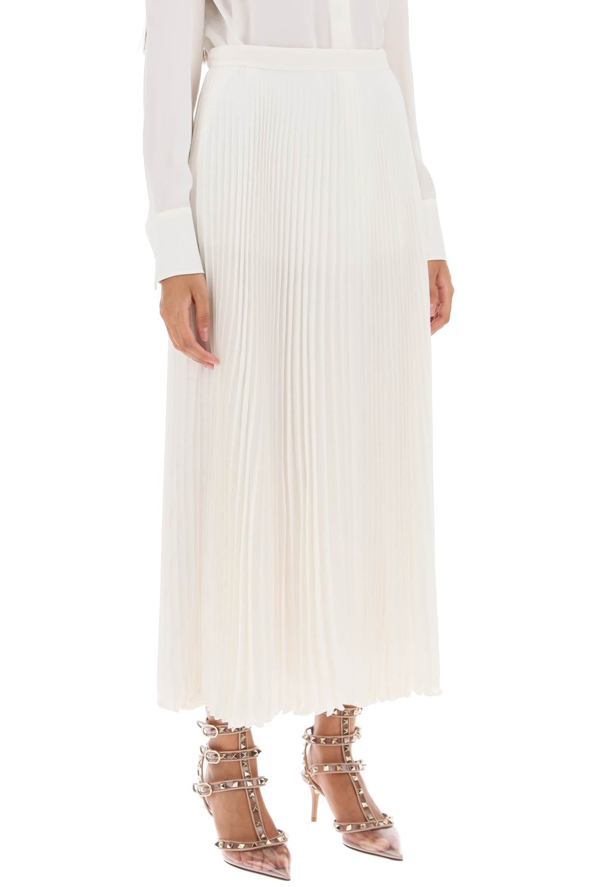 VALENTINO GARAVANI White Silk Toile Iconograph Pleated Skirt for Women