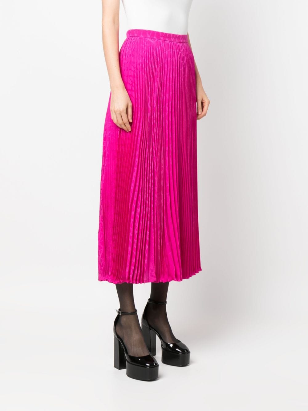 VALENTINO GARAVANI Fuchsia Pleated Silk Midi Skirt for Women
