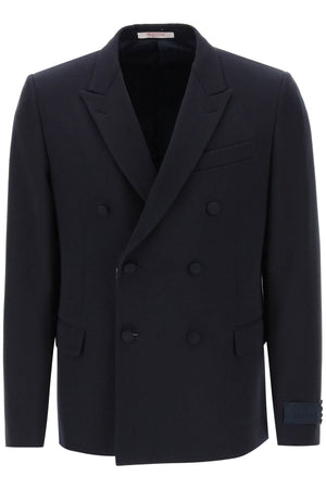 VALENTINO GARAVANI Tailored Blue Double-Breasted Jacket with Contrast Lining - FW23