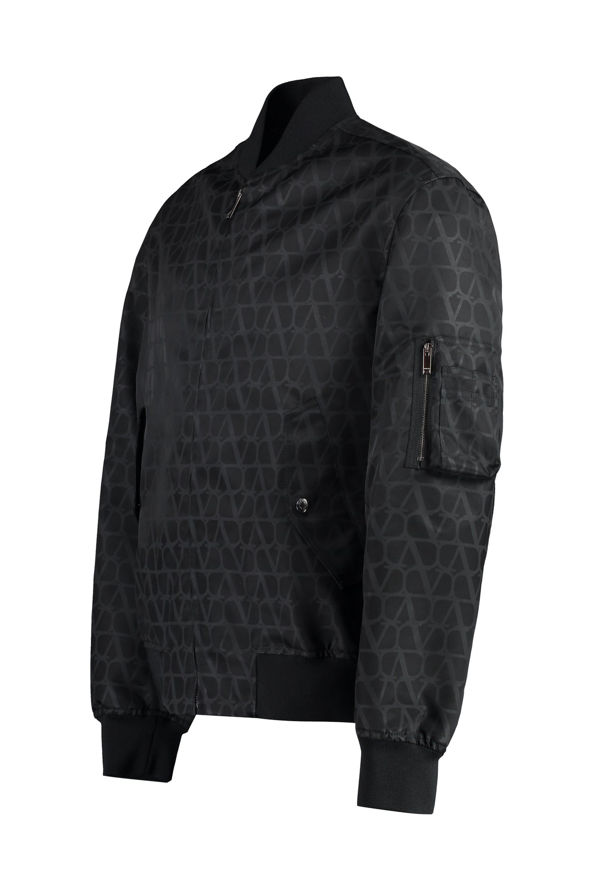 VALENTINO Black Nylon Bomber Jacket with Iconic Motif and Practical Features for Men - FW23
