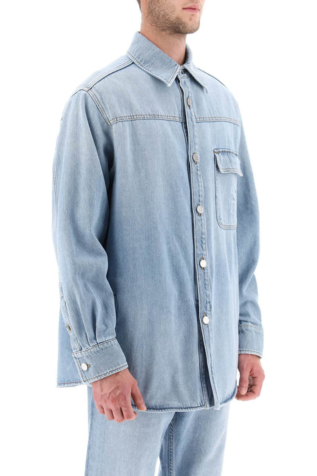 男士原色浅蓝牛仔衬衫，印有Vlogo标记