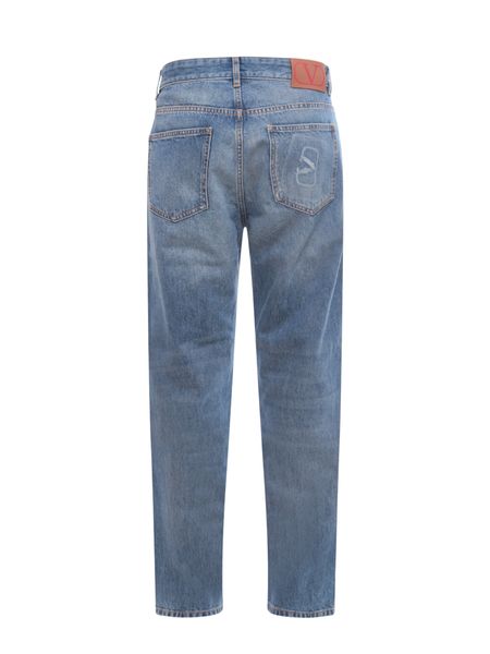 VALENTINO Men's Blue Straight-Leg Jeans with Signature Details
