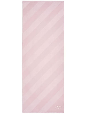 VALENTINO GARAVANI Pink Striped Silk and Cashmere Scarf for Women - SS24 Collection