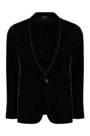 GIORGIO ARMANI Men's Single-Breasted Velvet Jacket for FW23 in Black