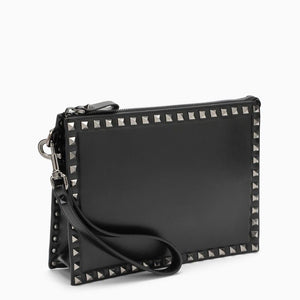 VALENTINO GARAVANI Studded Black Leather Envelope Clutch for Men - FW23 Collection