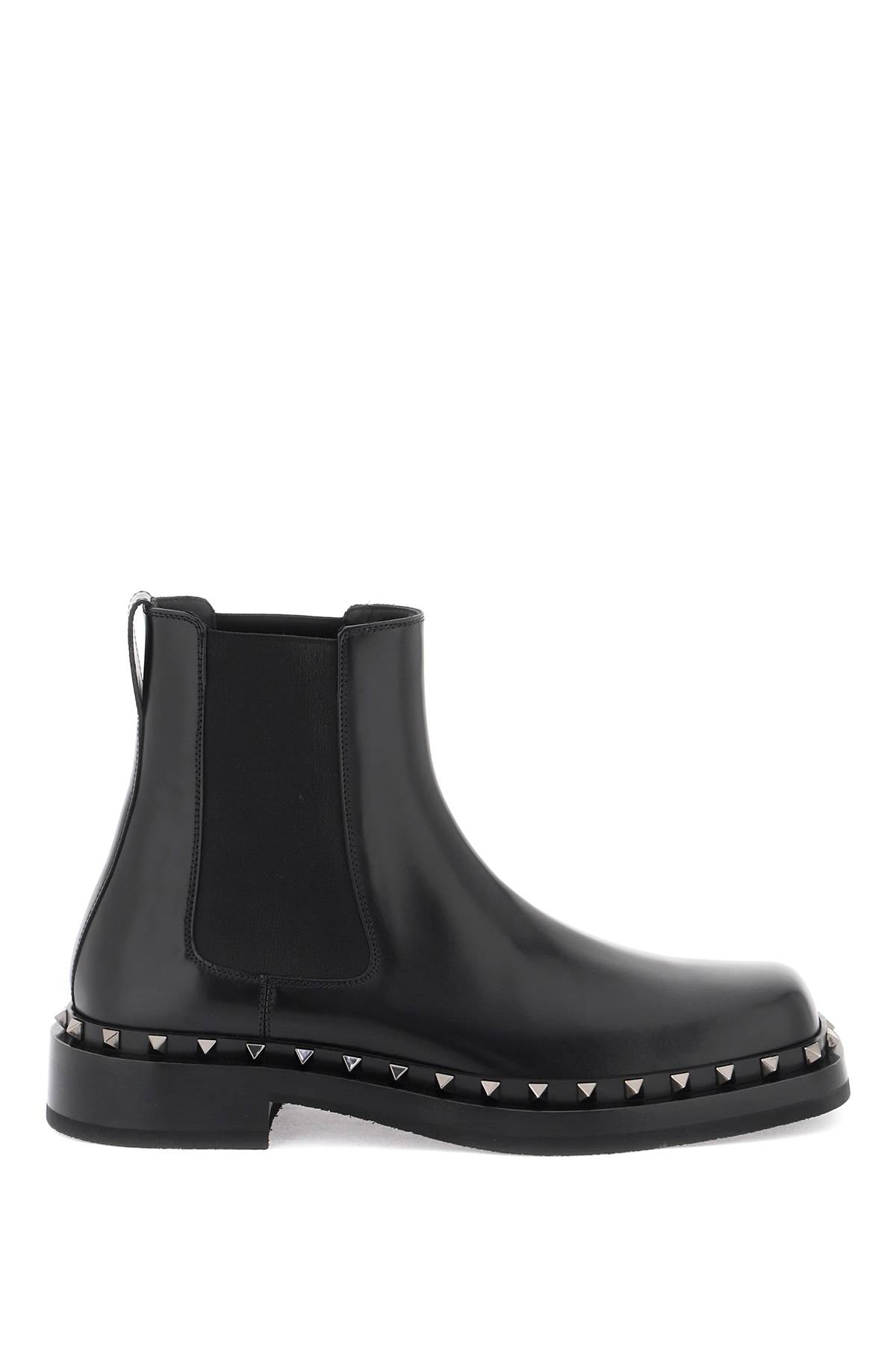VALENTINO GARAVANI Men's Black Leather Ankle Boots with Platinum Studs - FW23 Collection